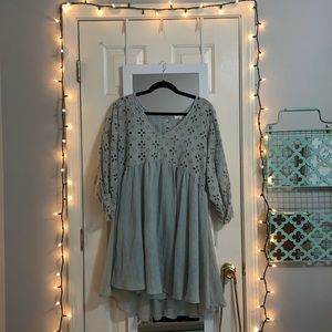 V-neck empire waist embroidered cut out dress